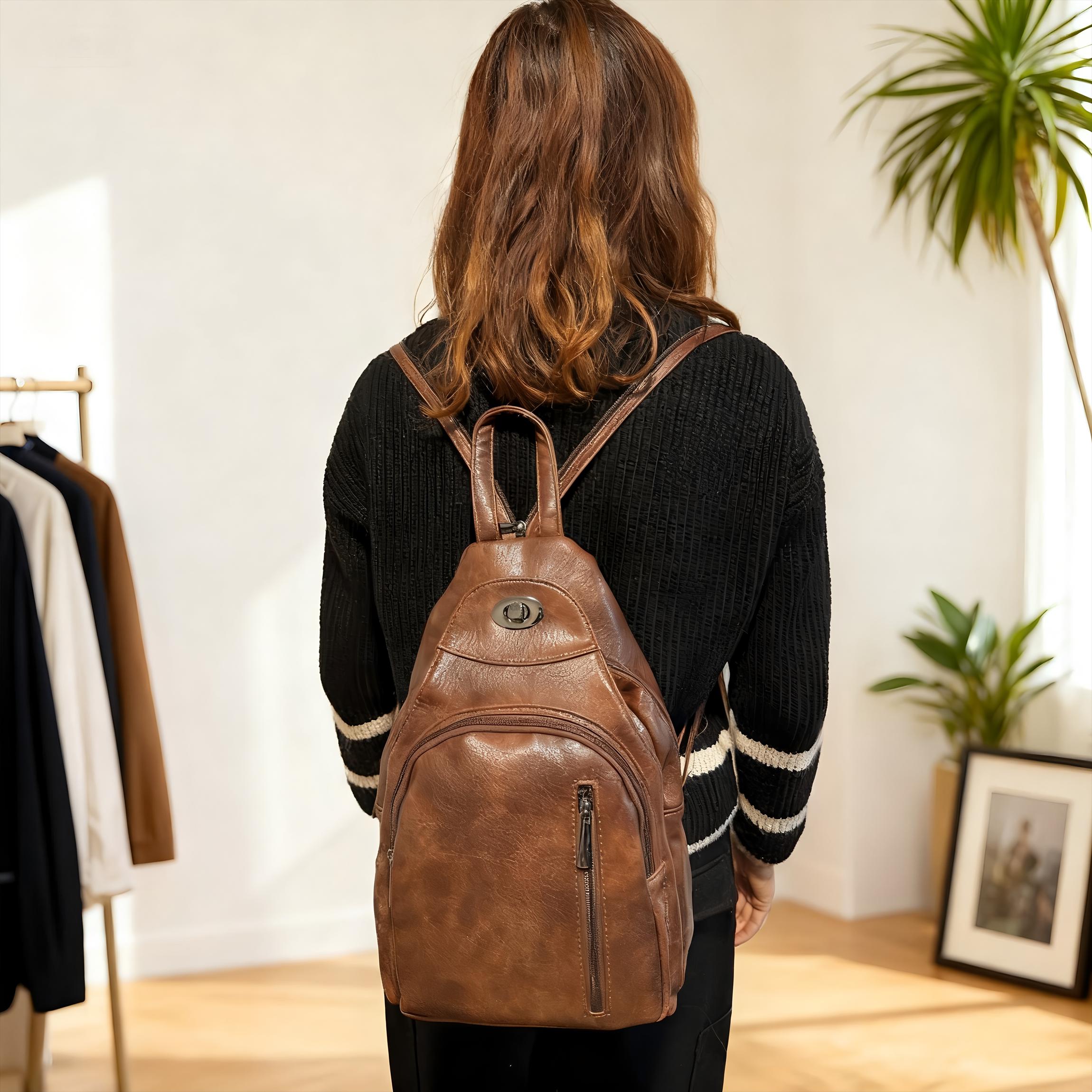 Vegan Leather Convertible Backpack: Slim Mono Color Chest 