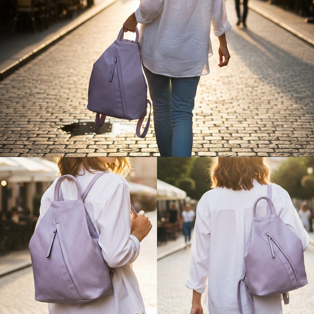 Chic Grey Anti-Theft Vegan Leather Backpack Purse Set - 3 Pieces for Travel MKP Woman main image 3
