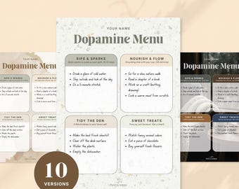 Dopaminemenu (vooraf gevuld en bewerkbaar) | Stop met doom-scrollen | ADHD-beslissingsverlamming | Bundel met 10 lay-outs | Neurodivergente planner