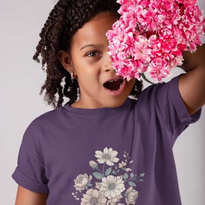 Kids Floral T-Shirt, Girls Vintage Tee, Flower Print Shirt, Youth Retro Top, Children&#39;s Botanical Clothing