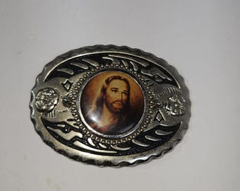 Vintage Jesus  Silver Belt Bockle Jesus Face - MADE IN USA