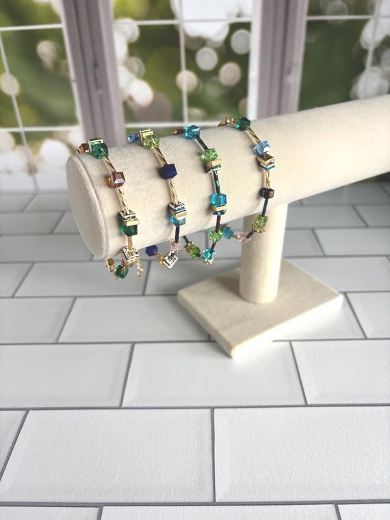 European inspired geometric glass bracelet, Czech crystal beaded jewelry