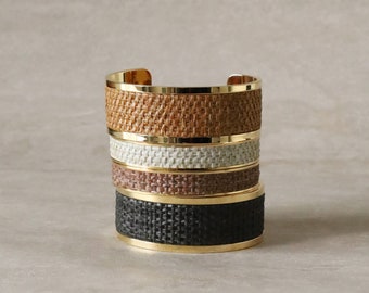 Natural Python Wide Open Cuff Bracelet, Satin Finish Silver Cuff Bangle (Brown) (BLM020)