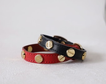 French Screw Stud Leather Bracelet, Single Wrap Bracelet with Buckle Closure (BLC017)