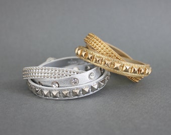 New Colors!! - Rockstud and Rhinestone Leather Bracelet for her gift (Silver, Gold)  (BLC024)