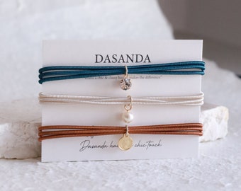 NEW- CZ, Pearl,Coin Everyday Signature 3-Set Hairties Bracelet for Women,Ponytail Tie,Bridesmaid Hair Gift,Pearl Hairtie, Dasanda Hairtie