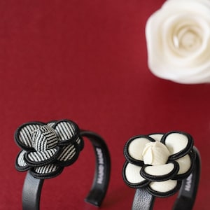 New Design&Colors!!! - Camellia Flower Lambskin Leather Bangle Bracelet, Free Size Leather Wristband, Flower Leather Cuff  (BLM026)