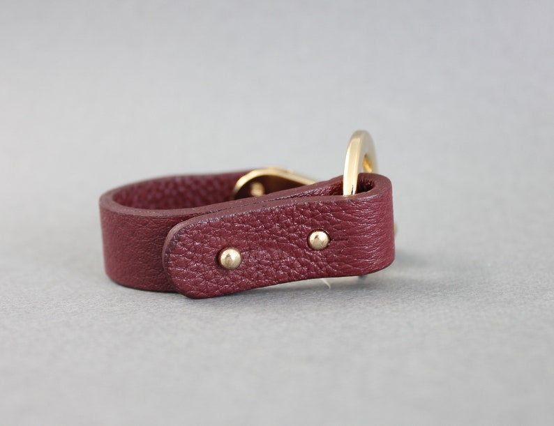 Embossed Italian Leather Bracelet With Gold Plated Metal Ring Etsy