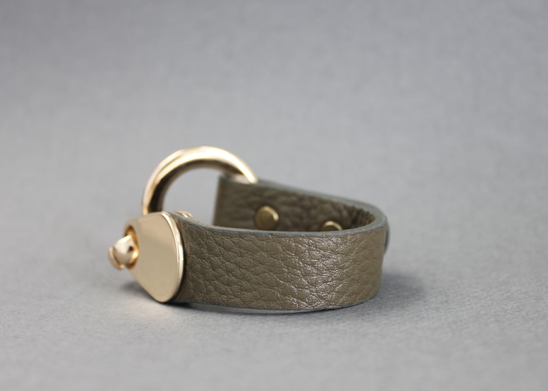 Embossed Italian Leather Bracelet With Gold Plated Metal Ring Etsy