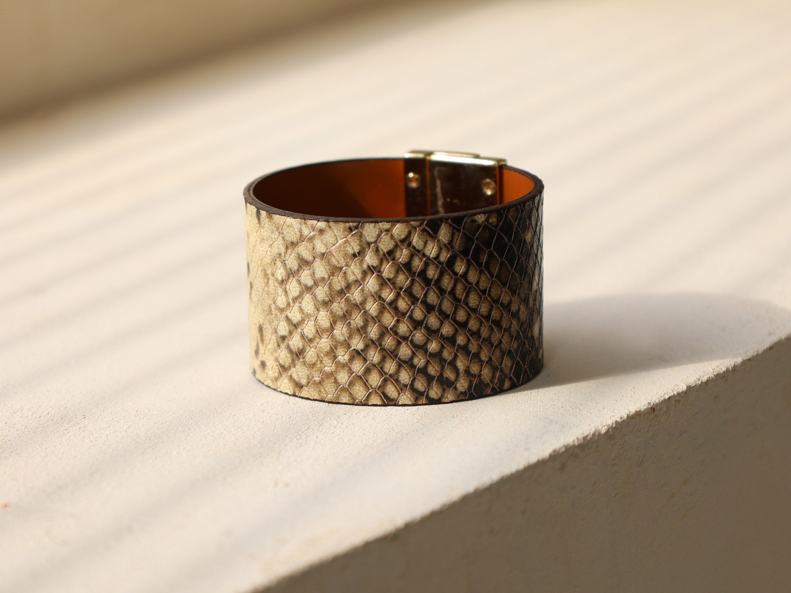 Python Pattern Wide Leather Cuff for Women brown and Ivory - Etsy