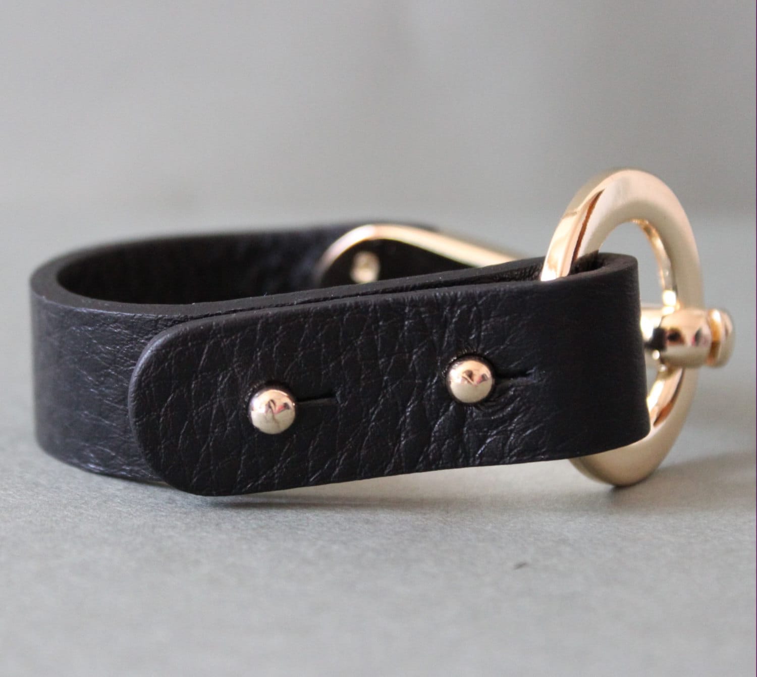 Embossed Italian Leather Bracelet with Gold Plated Metal Ring Etsy
