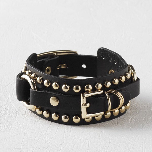 Belt and Stud Ornament Leather BraceletBlack Etsy