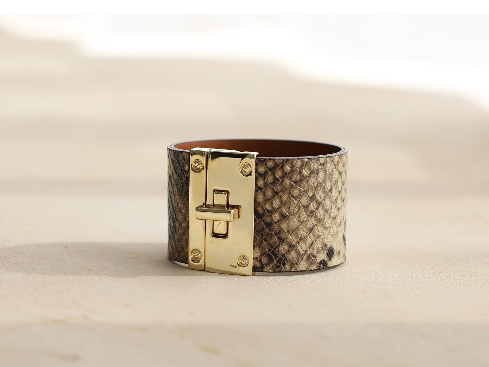Python Pattern Wide Leather Cuff for Women brown and Ivory - Etsy