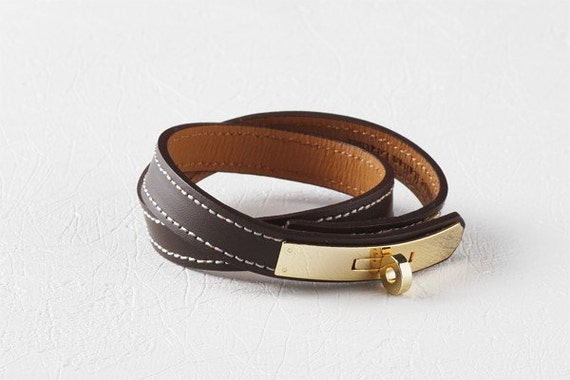 Items similar to Equestrian Ornament Stitch Leather Bracelet(Dark Brown ...