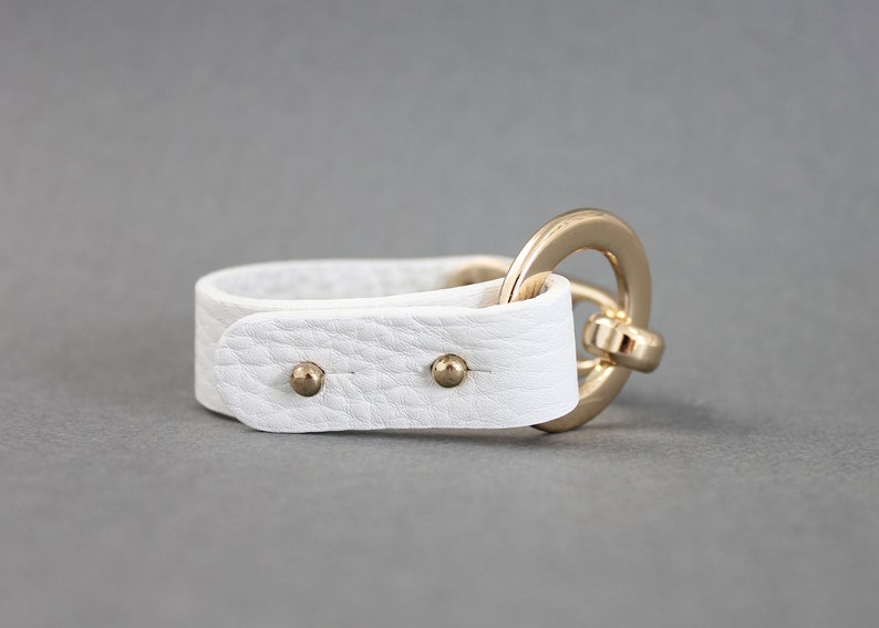 Embossed Italian Leather Bracelet With Gold Plated Metal Ring Etsy