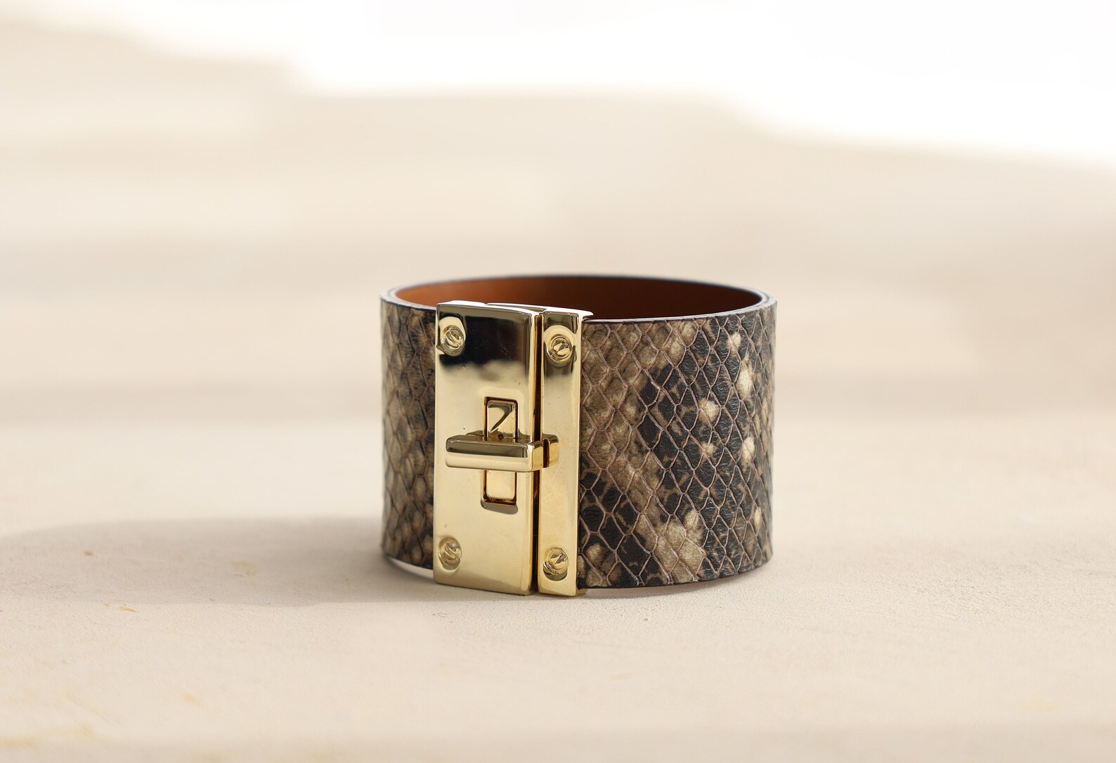 Python Pattern Wide Leather Cuff for Women brown and Ivory - Etsy