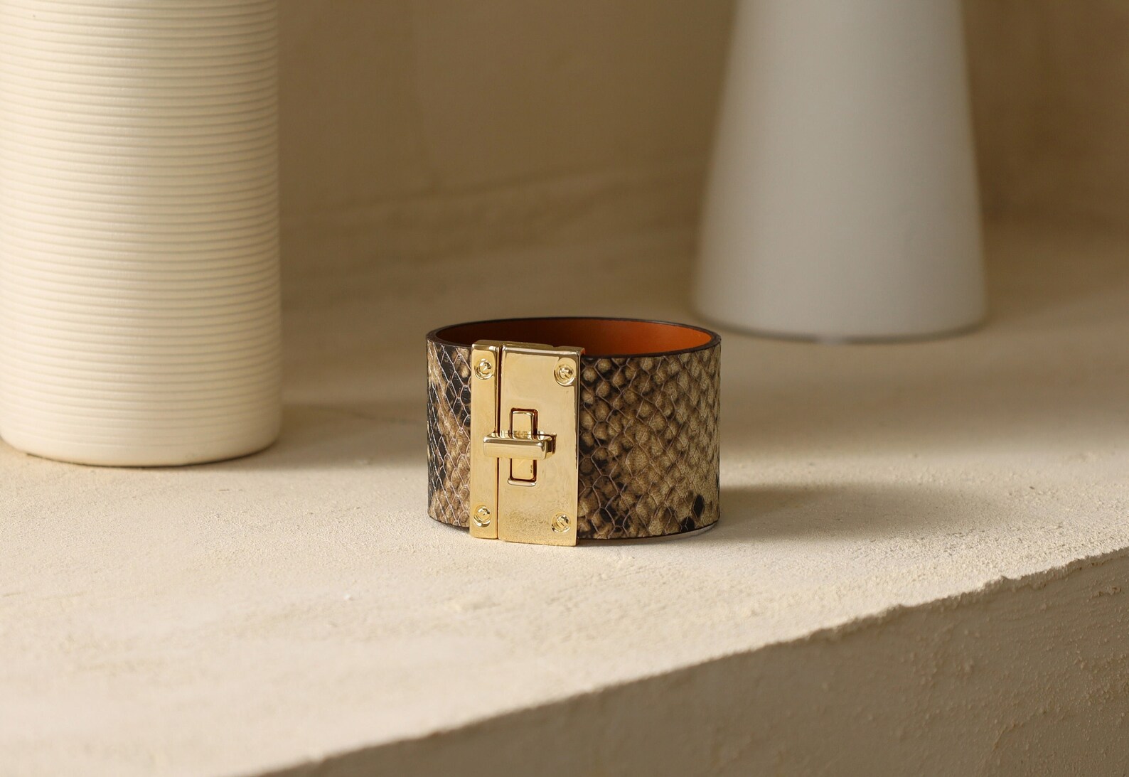 Python Pattern Wide Leather Cuff for Women brown and Ivory - Etsy