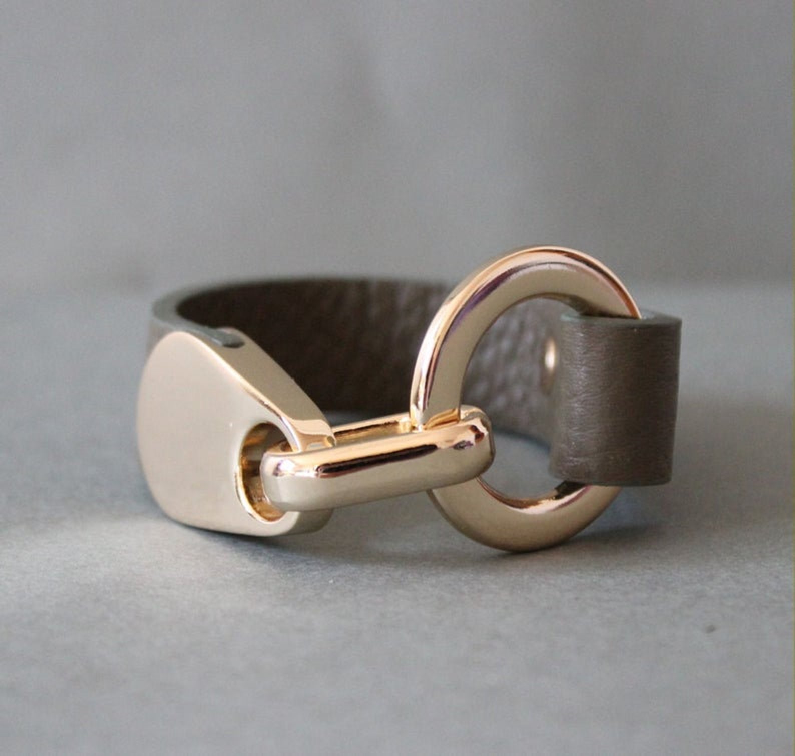 Embossed Italian Leather Bracelet with Gold Plated Metal Ring Etsy