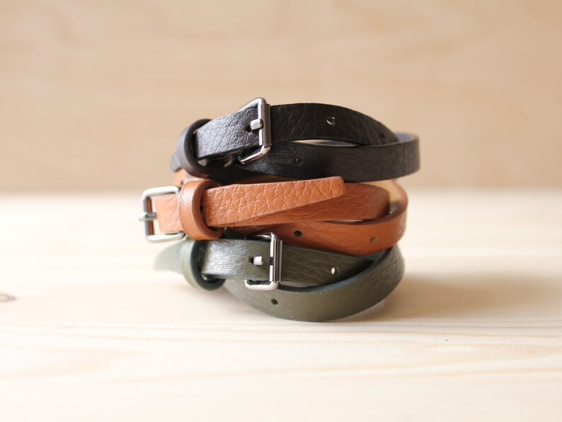 Italian Leather Belt Buckle Bracelet olive Khaki Brown Etsy