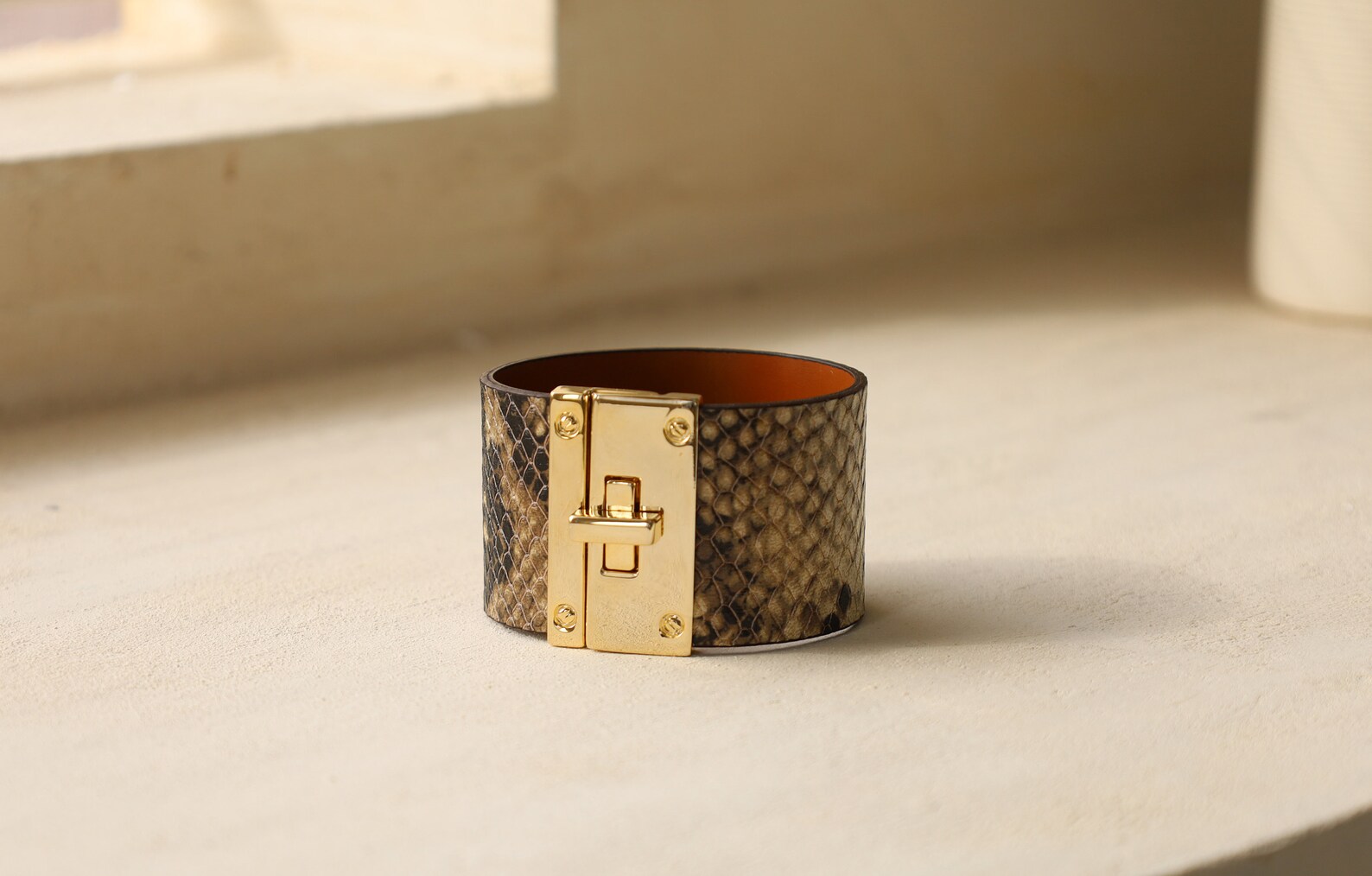 Python Pattern Wide Leather Cuff for Women brown and Ivory - Etsy