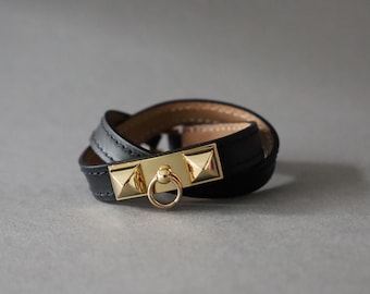 Pyramid Stud Double Wrap Leather Bracelet for Women Chic Style Jewelry