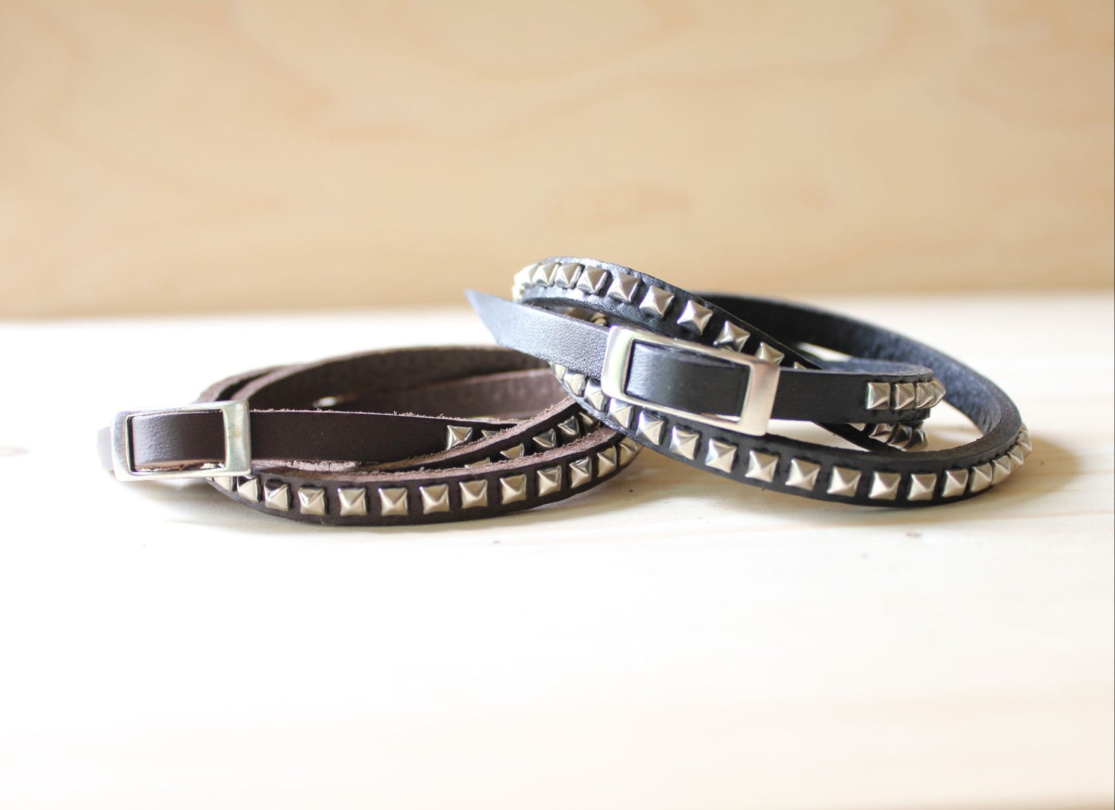 Pyramid Studded Buckle Leather Wrap Bracelet (BLC043) - Etsy