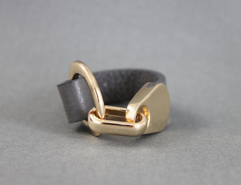 Embossed Italian Leather Bracelet With Gold Plated Metal Ring Etsy