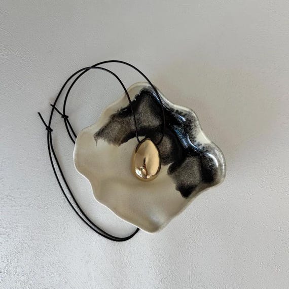 Bold Egg Teardrop Pendant Leather Cord Necklace