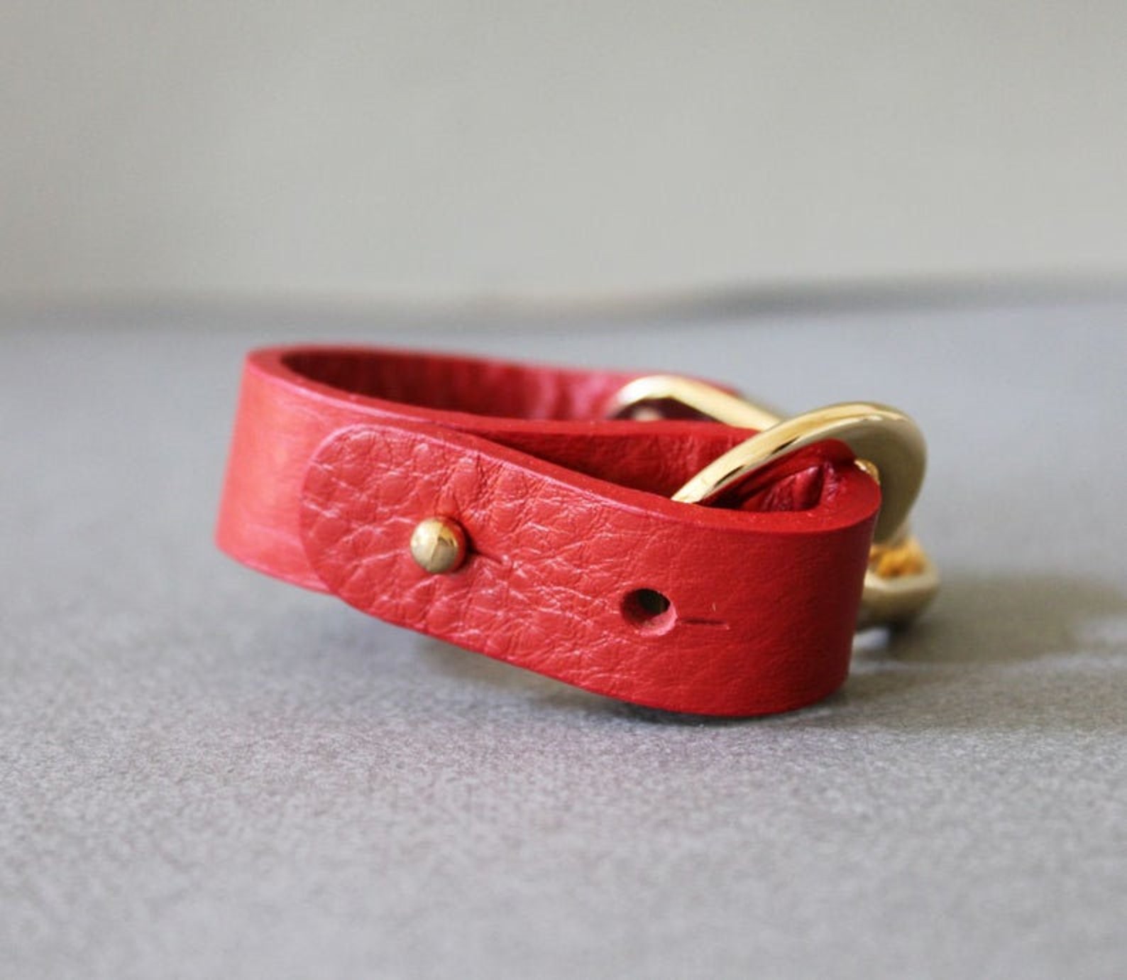 Embossed Italian Leather Bracelet With Gold Plated Metal Ring Etsy