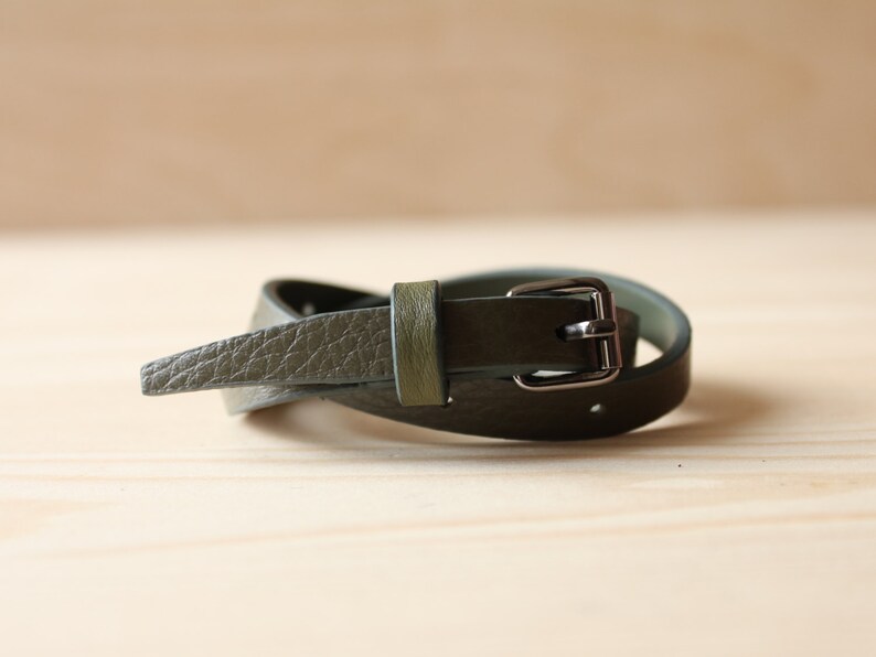 Italian Leather Belt Buckle Bracelet olive Khaki Brown Etsy