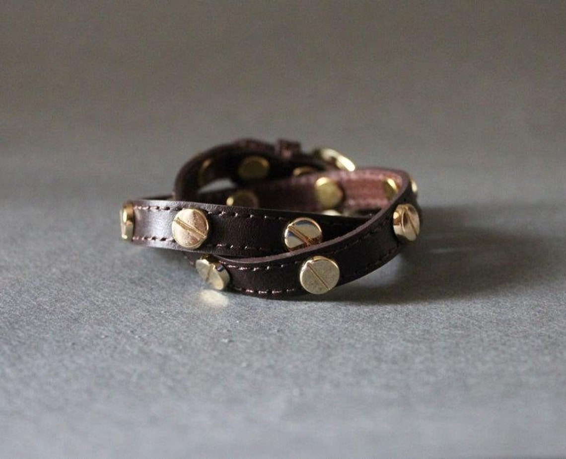 Screw Stud Ornament Leather Bracelet Double Wrap Bracelet for Etsy