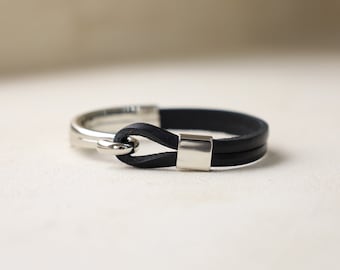 Hook Leather Bracelet for Men & Women, Leather and Metal Bracelet for Women, Boho Leather Bracelet, Gifts for Him and Her