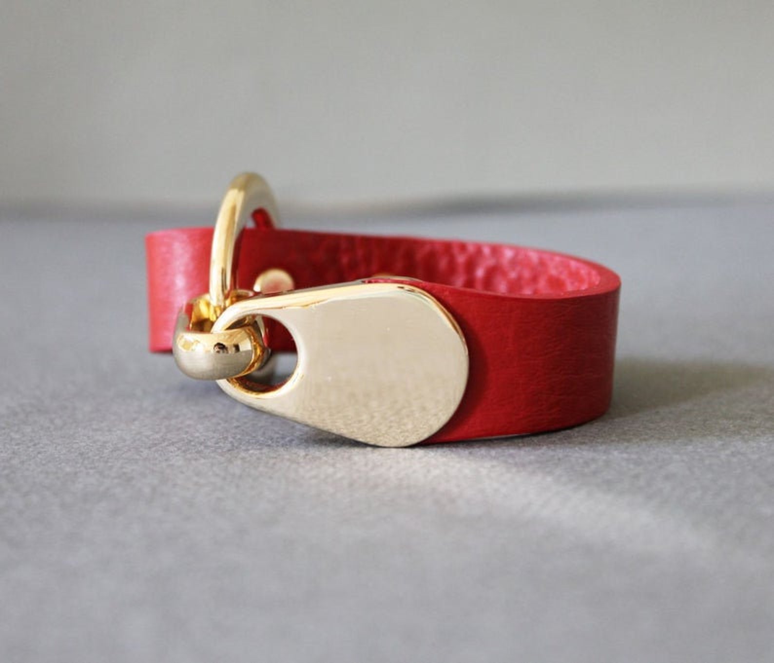 Embossed Italian Leather Bracelet With Gold Plated Metal Ring Etsy