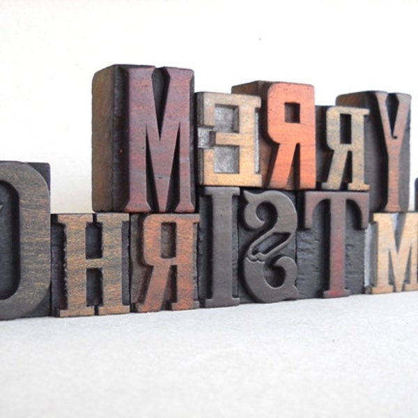 Frohe Weihnachten - 14 Jahrgang Letterpress Holzart Alphabete-Sammlung - VG101