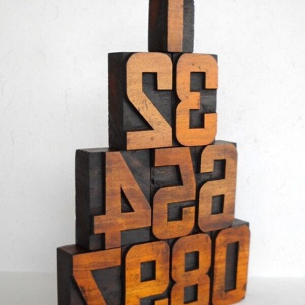 FREE SHIPPING - 0 to 9 - Vintage Letterpress Wooden Blocks Collection, Large 2.6" -LB74