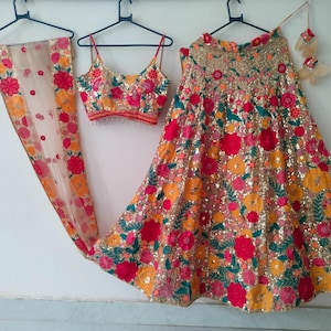 Yellow  Colour Lahenga Choli Embroidery With Sequince Work