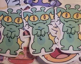 Handmade Alien Cat Sticker | Cute Green Kitty