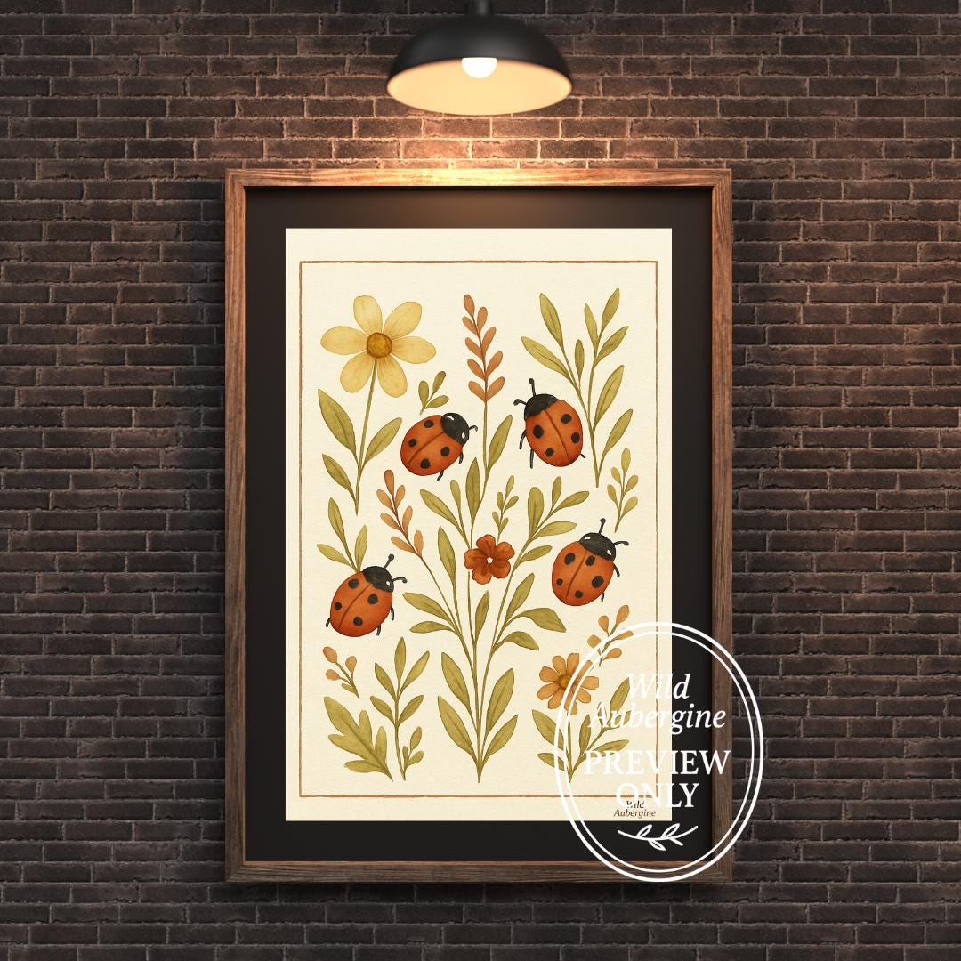 Ladybug Garden Print: Cottagecore Botanical Wall Art (digital Download ...