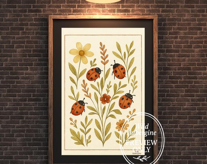 Ladybug Garden Print: Cottagecore Botanical Wall Art (Digital Download)