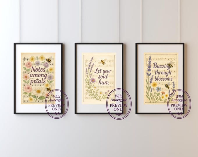 Bee & Botanical Quote Print Set of 3: Vintage Sheet Music (Digital Download)