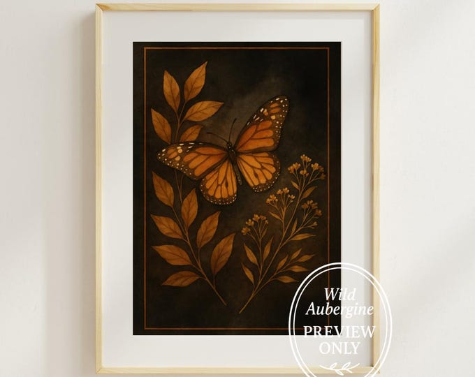 Monarch Butterfly Botanical | Autumn Wall Art | Digital Art Download | Wild Aubergine
