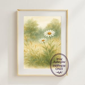 Daisy Feld Landschaft Druck: Boho Wildblumen Wiese Wand Kunst (Digitaler Download)