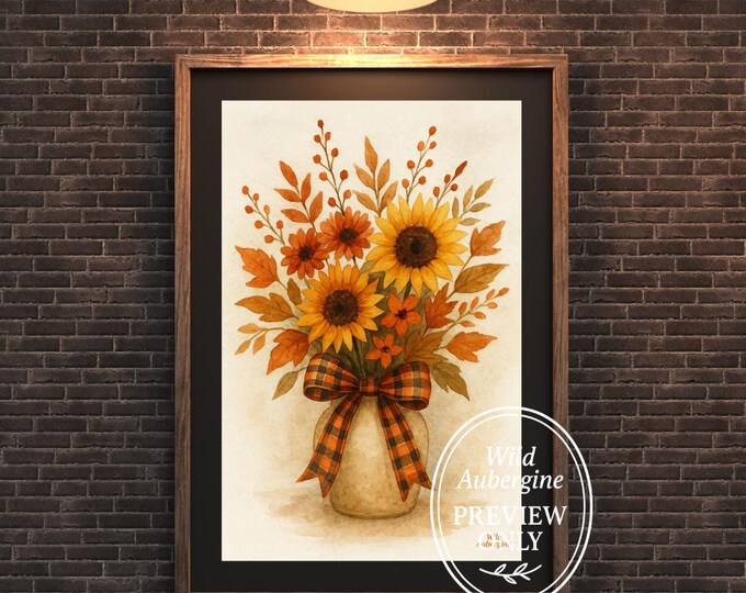 Sunflower Bouquet Fall Print: Rustic Farmhouse Autumn Decor (Digital Download)