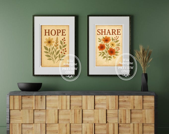 Botanical Hope & Share Prints: Rustic Farmhouse Watercolor Art (Digital Download)
