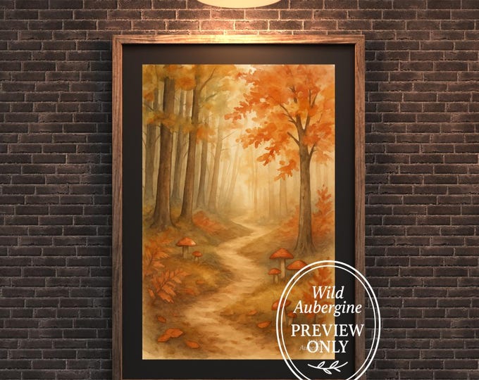 Autumn Forest Wall Art: Woodland Path Watercolor (Digital Download)