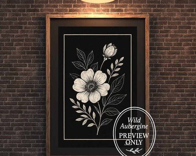Black and White Botanical Wall Art: Modern Monochrome Print (Digital Download)