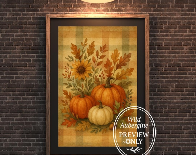 Sunflower Pumpkin Fall Wall Art | Rustic Autumn Harvest Printable | Digital Download | Wild Aubergine