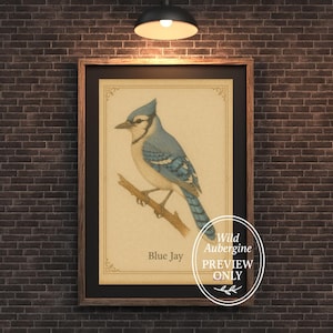Blauhäher Vintage Vogel Druck | Rustikale Wildtier Kunst | Digitaler Download | Wilde Aubergine