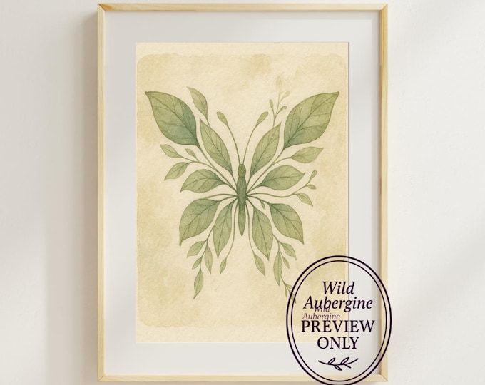 Botanical Butterfly Wall Art | Digital Art Download | Nature-Inspired Butterfly Print | Boho Botanical Decor | Wild Aubergine