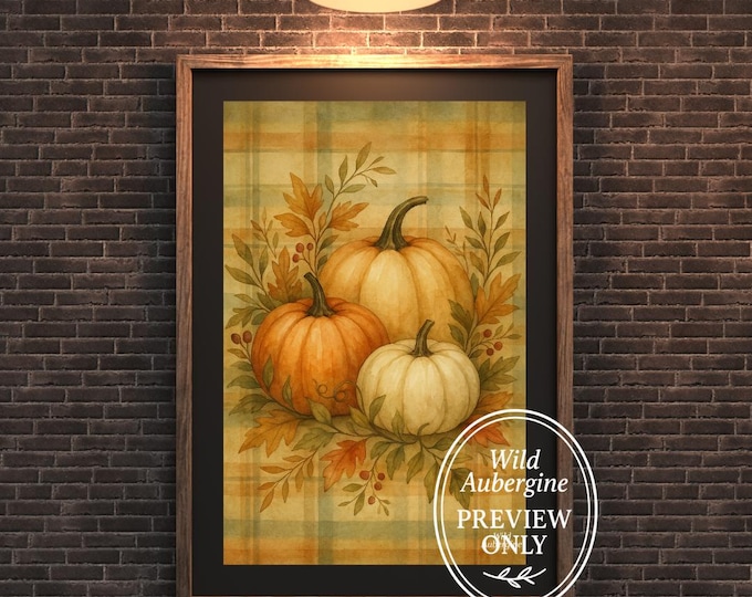 Autumn Pumpkin Plaid Wall Art | Rustic Fall Harvest Printable | Digital Download | Wild Aubergine